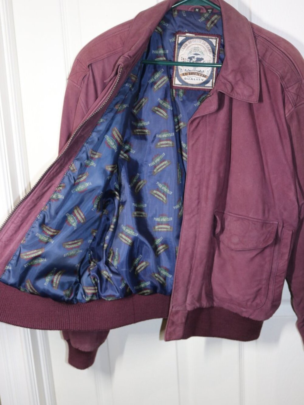 Women's Club Sportif de Paris purple leather bomber jacket. Size Med.